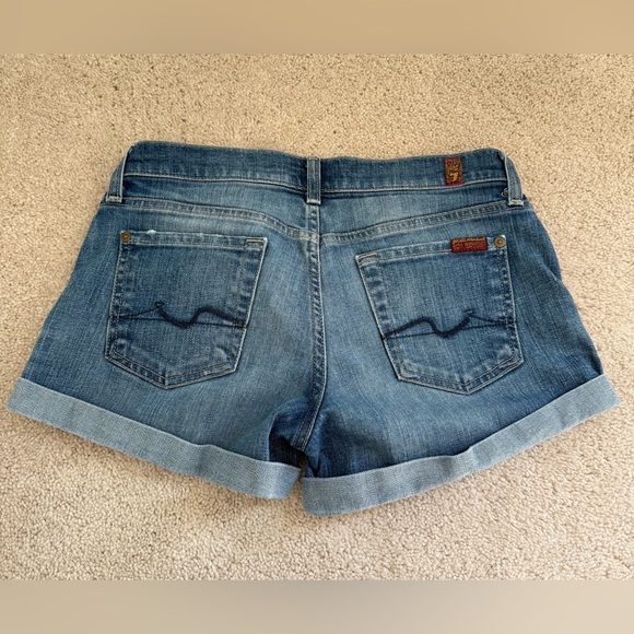 7 For All Mankind Blue Rolled-Cuff Denim Shorts - Picture 2 of 3